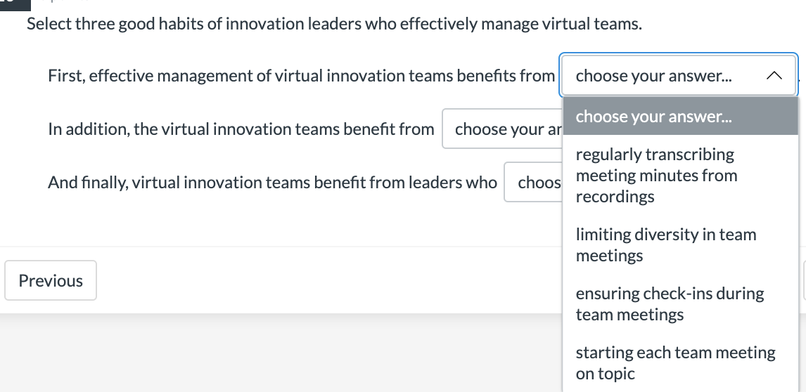 Select three good habits of innovation leaders