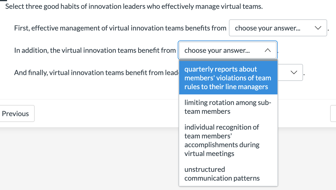 Select three good habits of innovation leaders