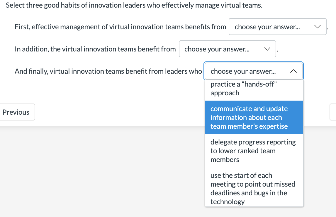 Select three good habits of innovation leaders