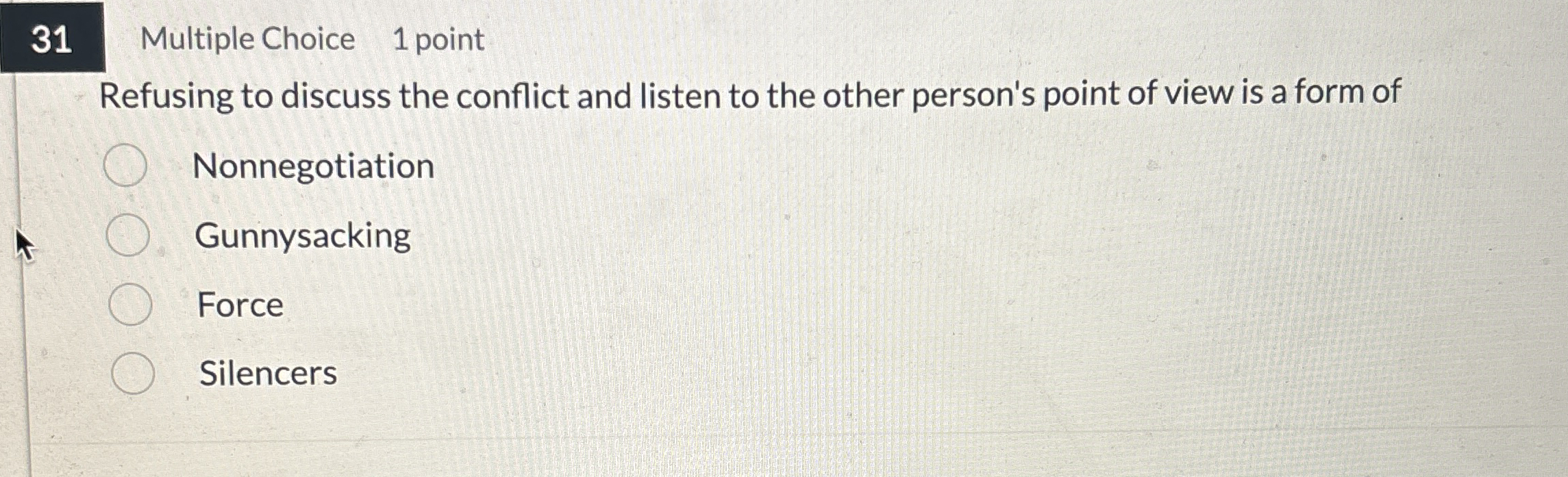 3 1 Multiple Choice 1 point Refusing to discuss