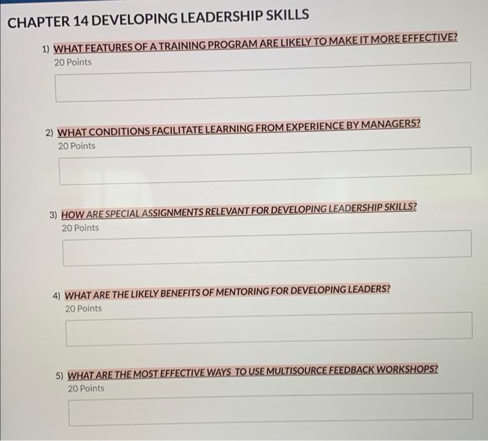 CHAPTER 14 DEVELOPING LEADERSHIP SKILLS 1) WHAT