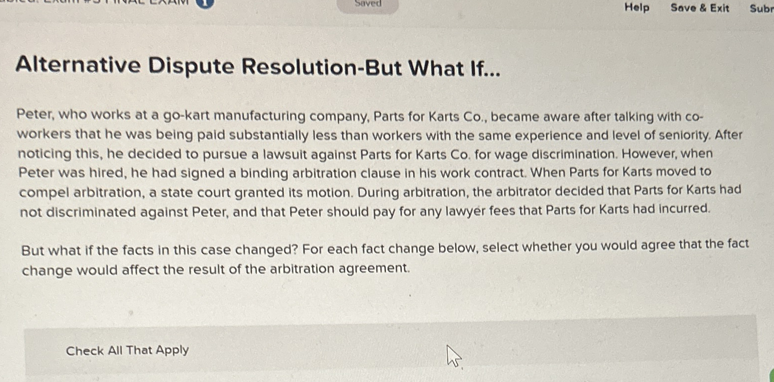 Saved Help Save & Exit Subr Alternative Dispute