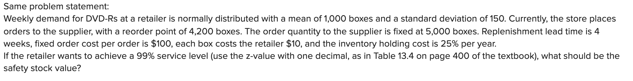 Same problem statement: Weekly demand for DVD-Rs