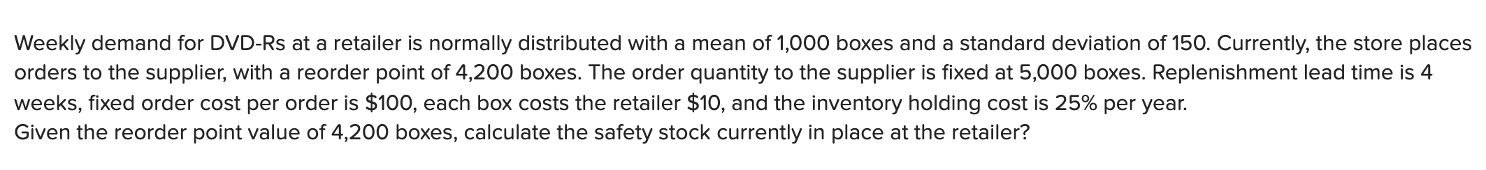 Same problem statement: Weekly demand for DVD-Rs
