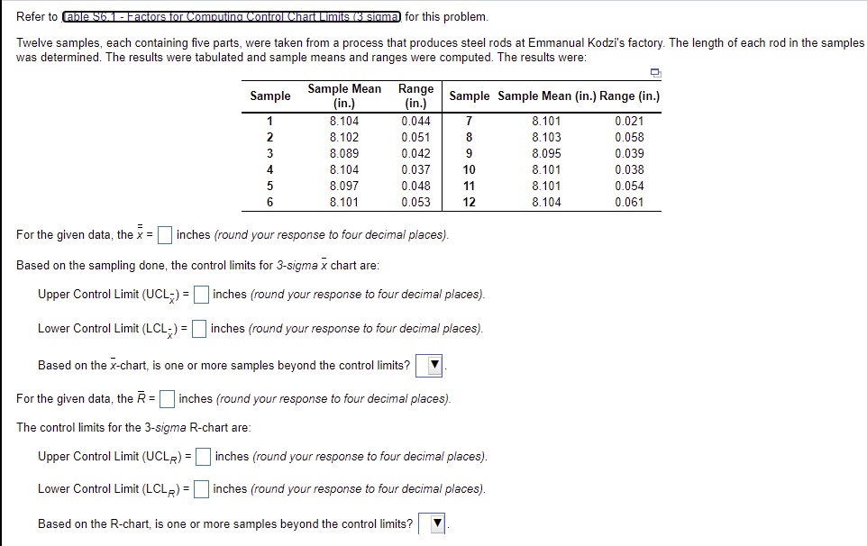 Refer to able 56.1 - Factors for Computing