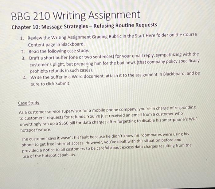 BBG 210 Writing Assignment Chapter 10: Message