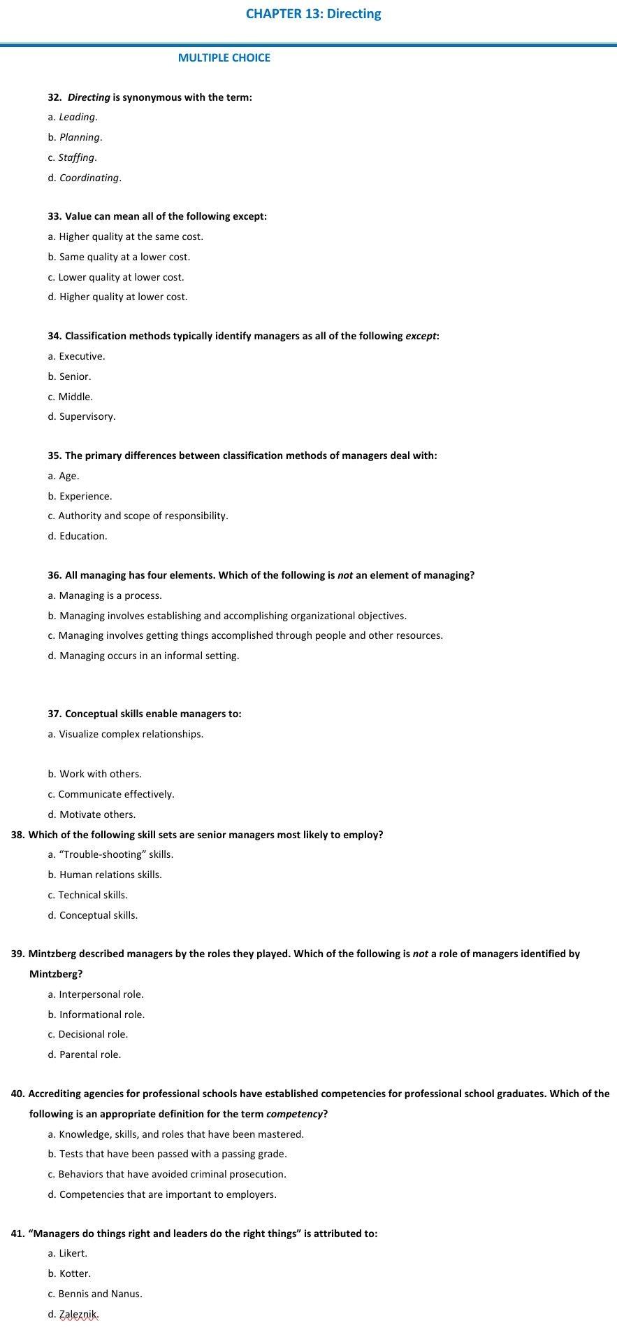CHAPTER 13: Directing MULTIPLE CHOICE 32.