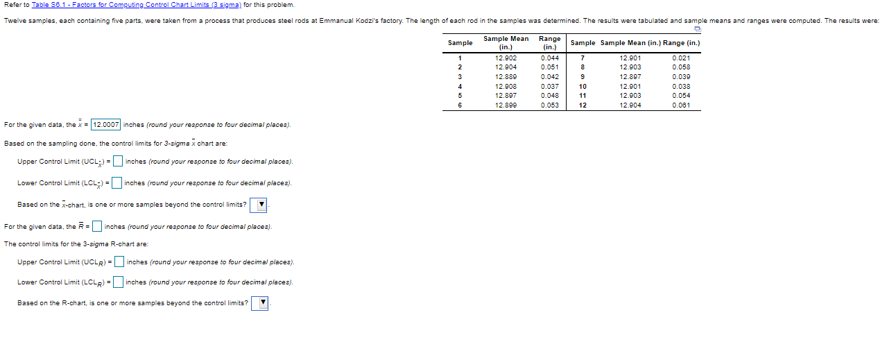 Refer to Table 56.1 - Factors for Computing