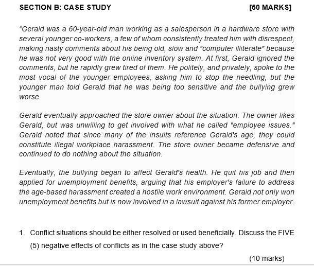 I need the answer quickly!! SECTION B: CASE STUDY