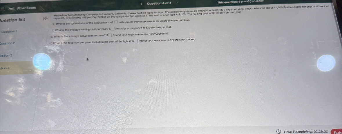 Test: Final Exam Question 4 of 4 This question: 6