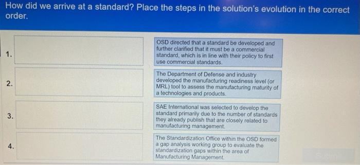 Place the steps below in the correct standard