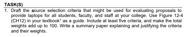 TASK(S) 1. Draft the source selection criteria