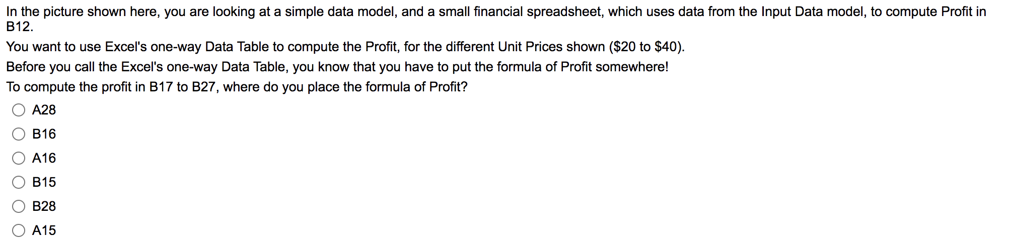 B $10 $20 500 $10,000 A 1 Input Data Model 2 Unit