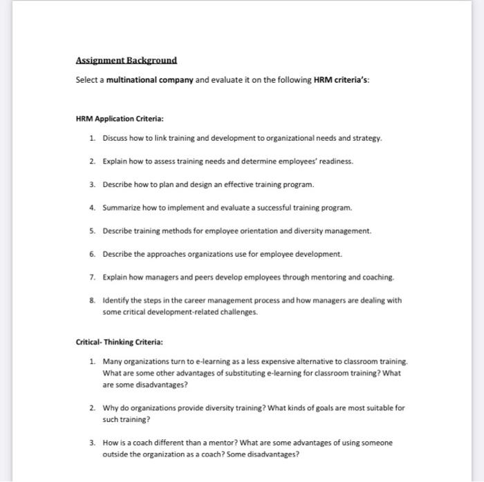 Assignment Background Select a multinational