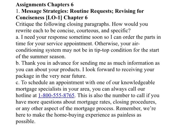 Assignments Chapters 6 1. Message Strategies: