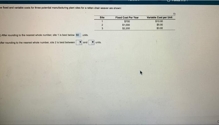 me fixed and variable costs for three potential