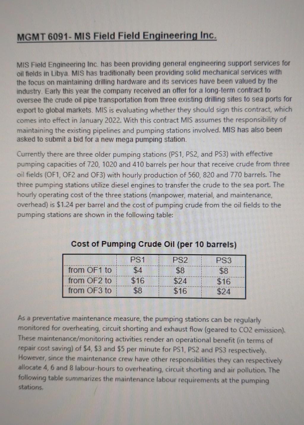 MGMT 6091- MIS Field Field Engineering Inc. MIS
