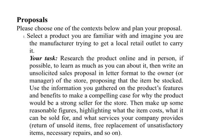 Proposals Please choose one of the contexts below