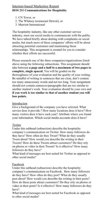 Internet-based Marketing Report HOS 211