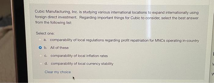 Cubic Manufacturing, Inc. is studying various