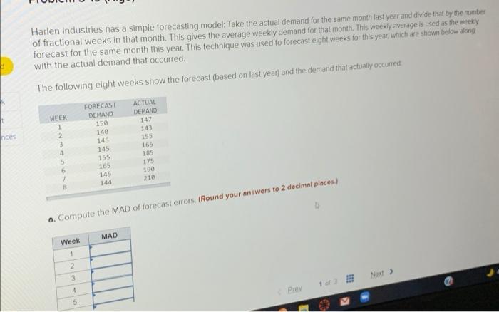 Harlen Industries has a simple forecasting model:
