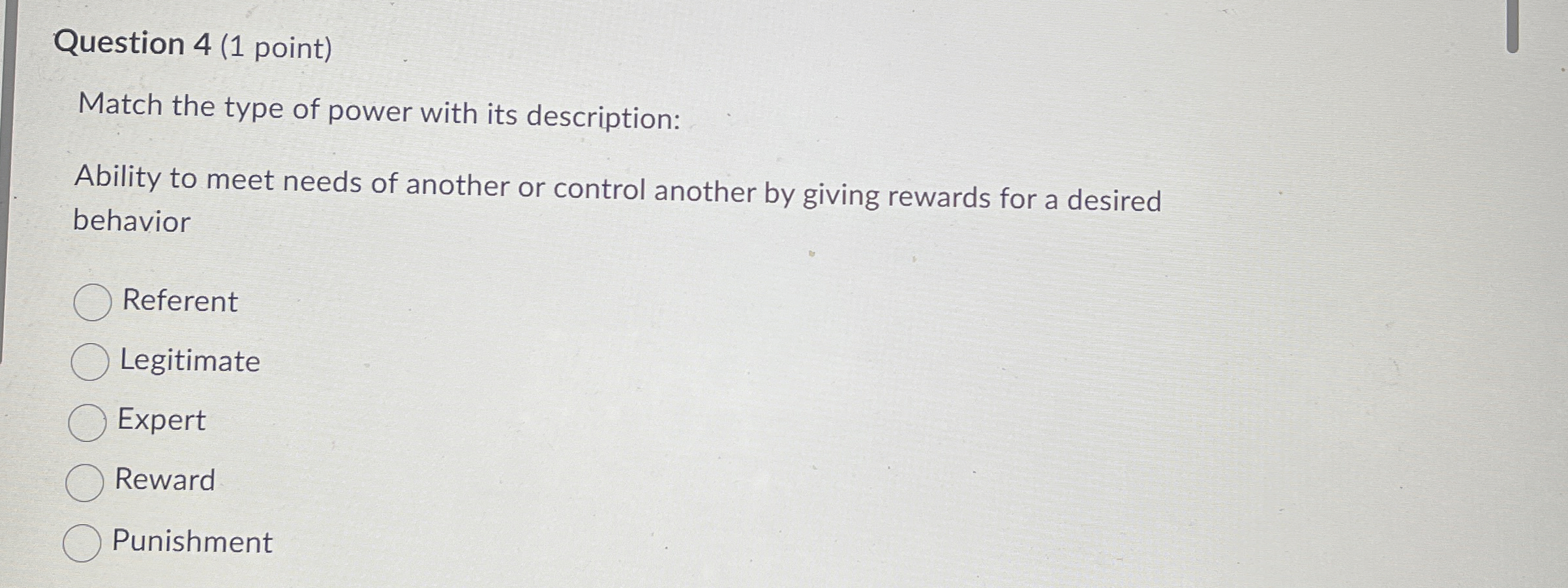 Question 4 ( 1 point ) Match the type of power