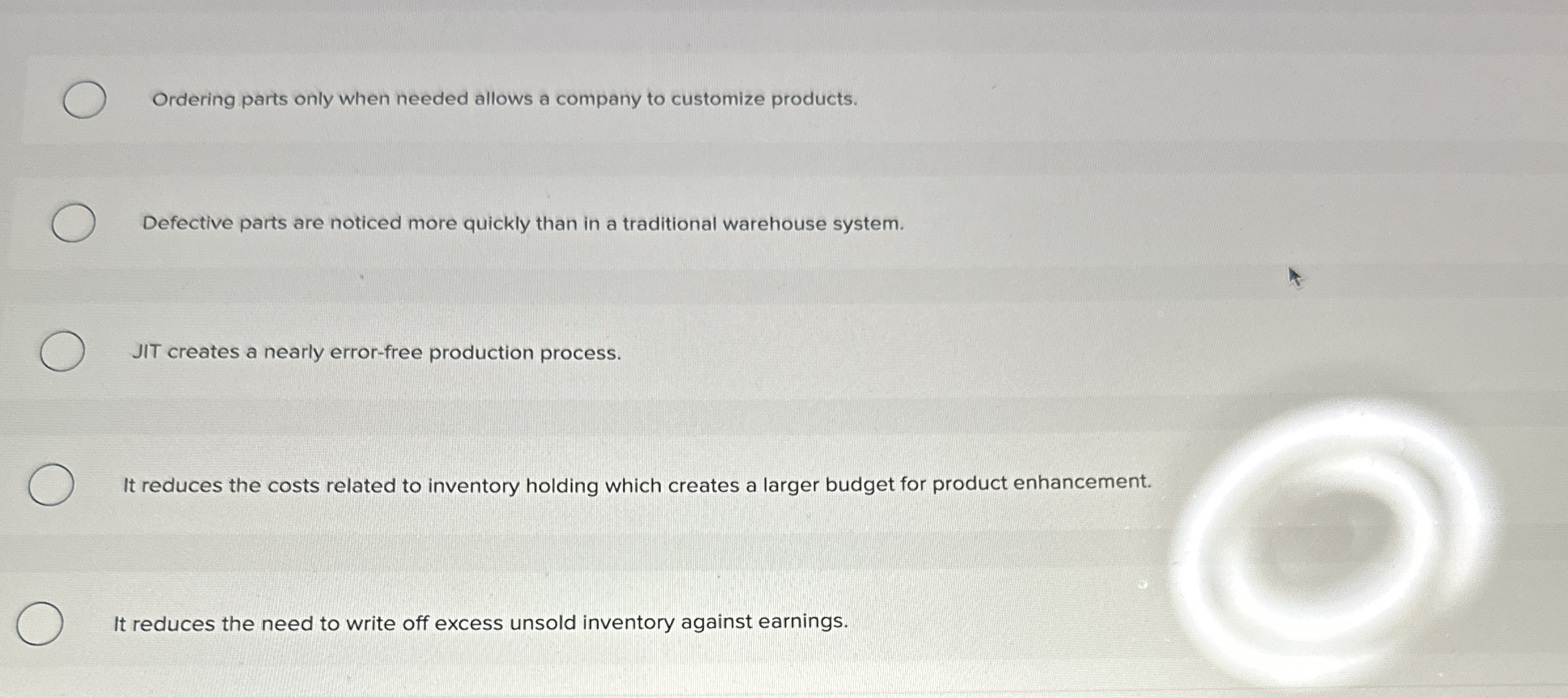 Ordering parts only when needed allows a company