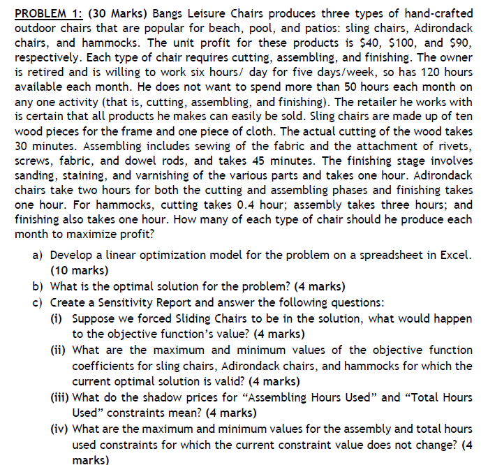 Solve and show all steps in Excel PROBLEM 1: (30