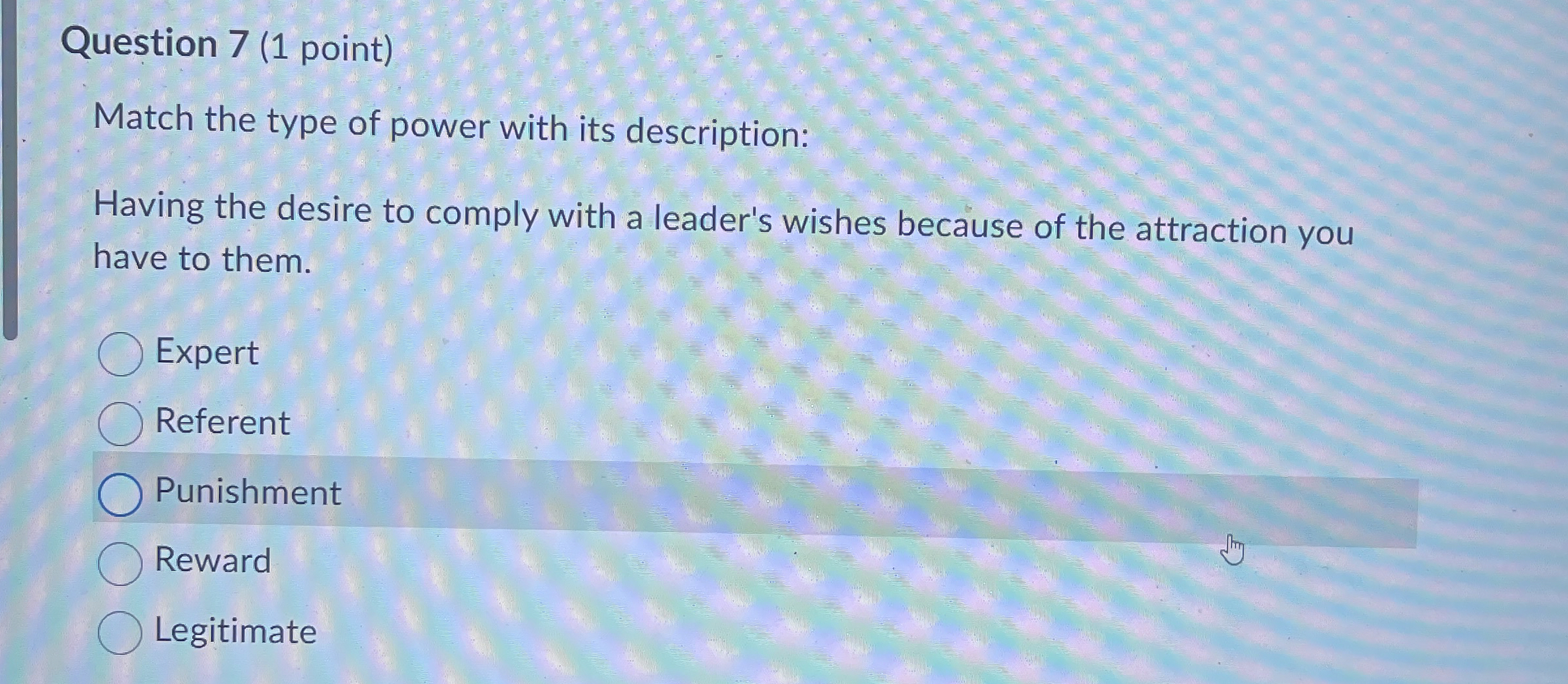 Question 7 ( 1 point ) Match the type of power