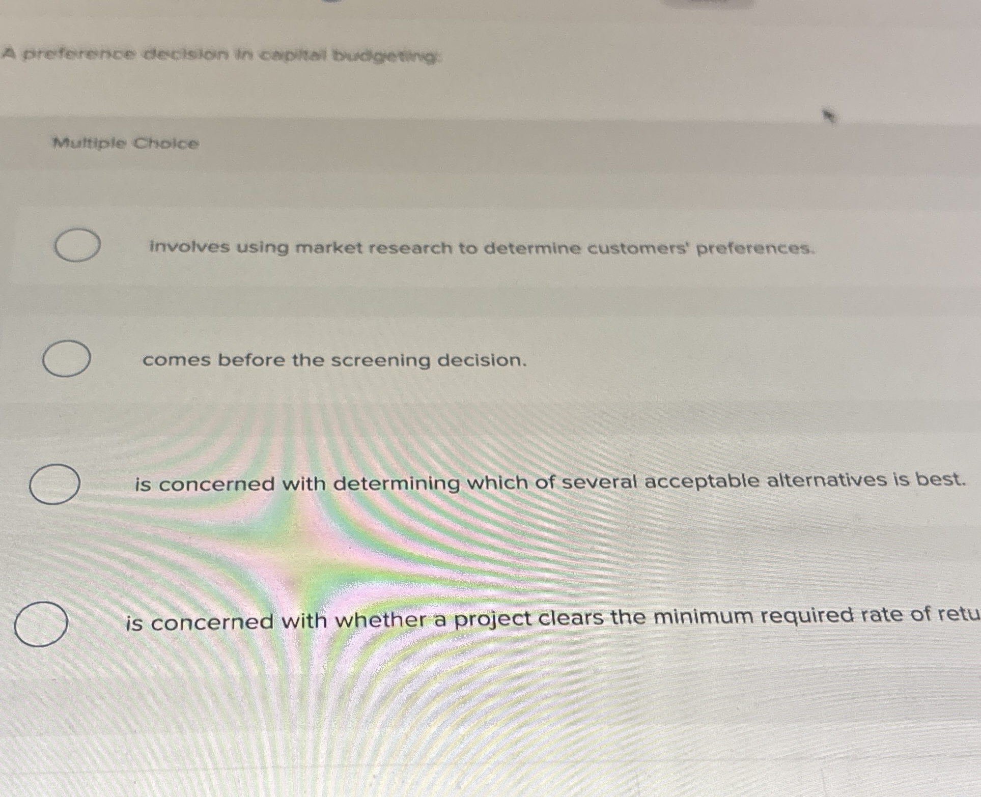 A preference dectsion in ceppltal bucigeting: