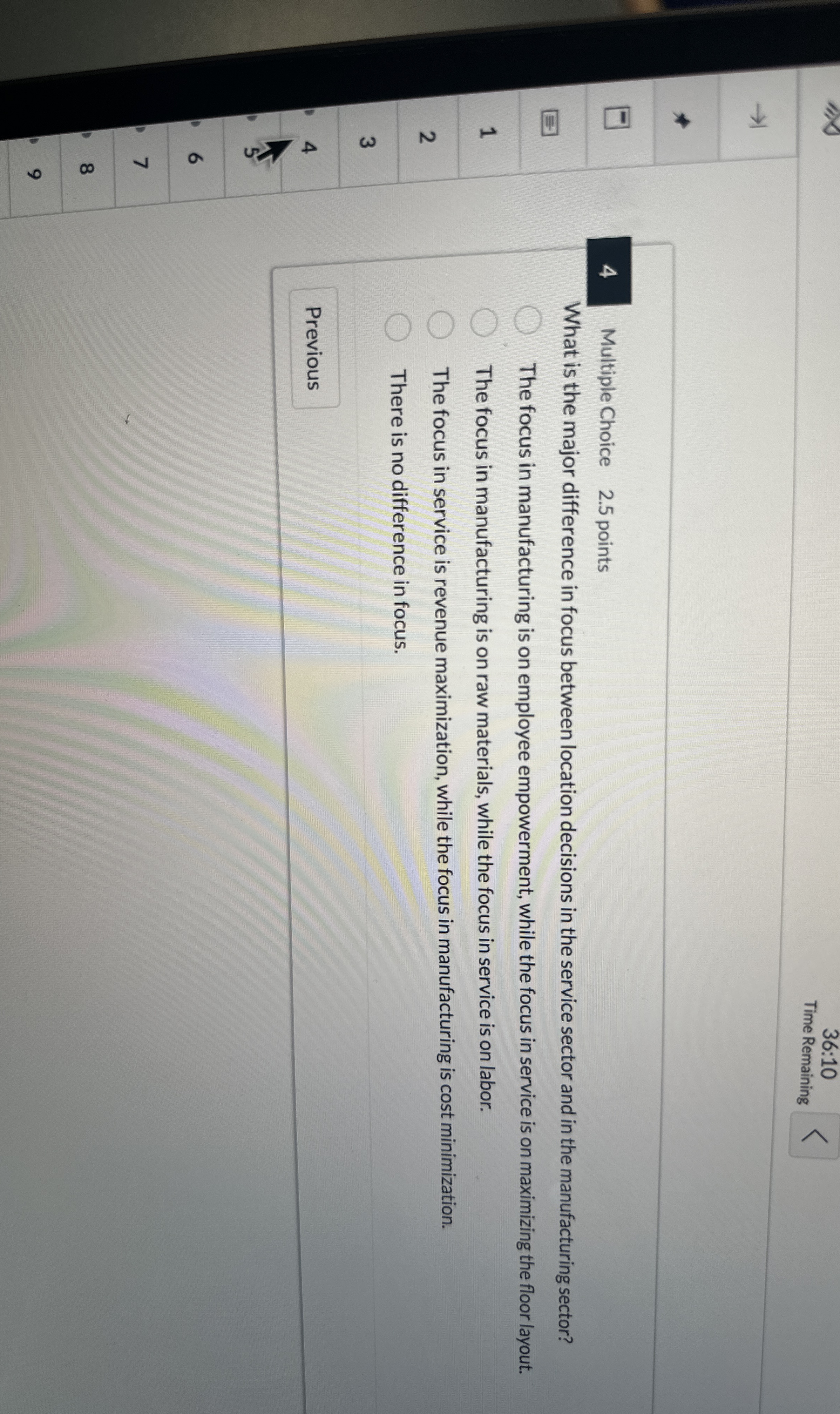 3 6 : 1 0 Time Remaining 4 Multiple Choice 2 . 5