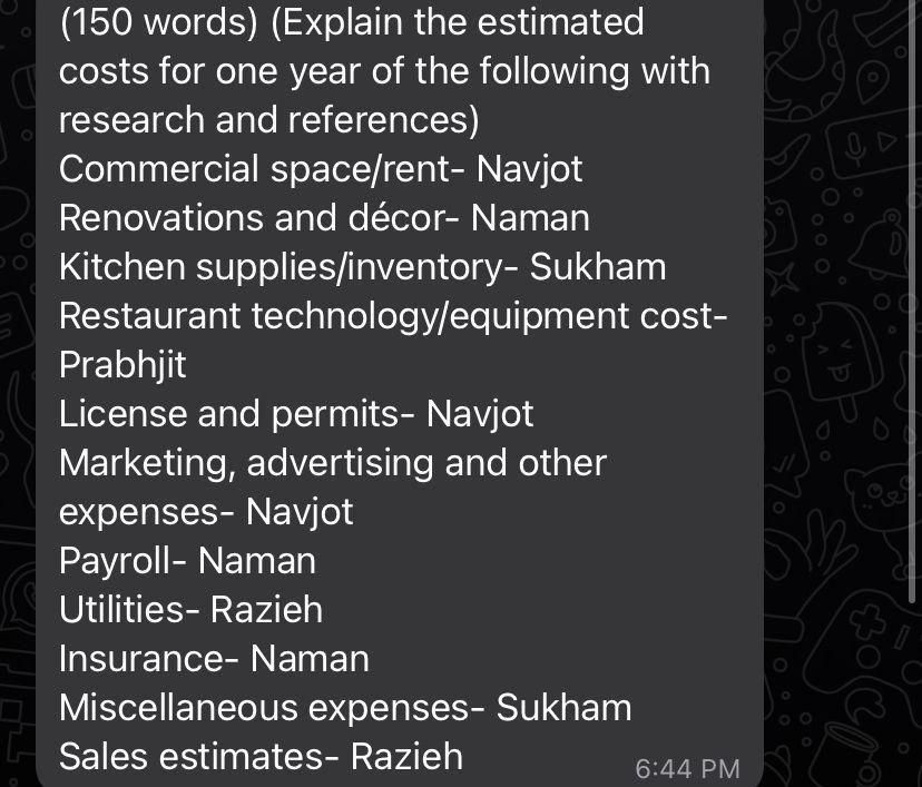 Please write 150 words for each point, write