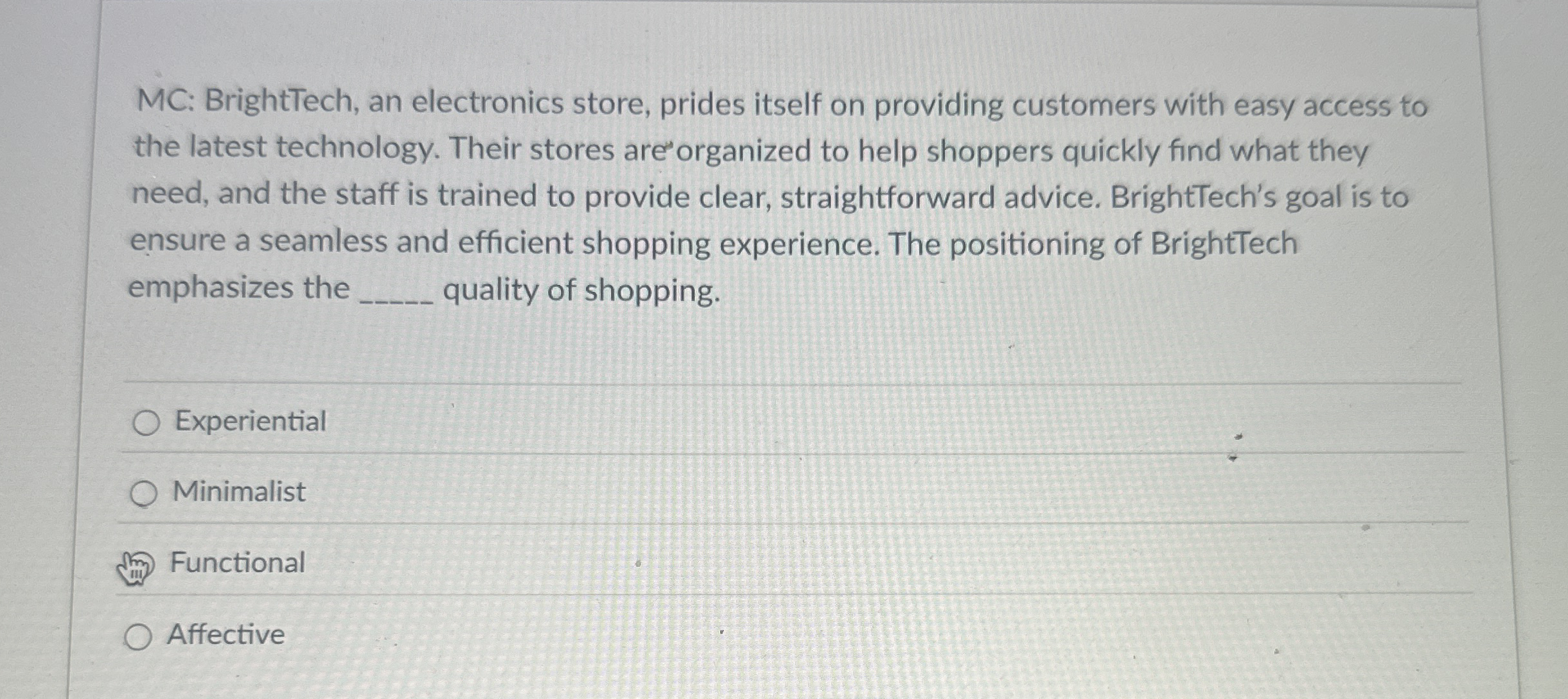 MC: BrightTech, an electronics store, prides