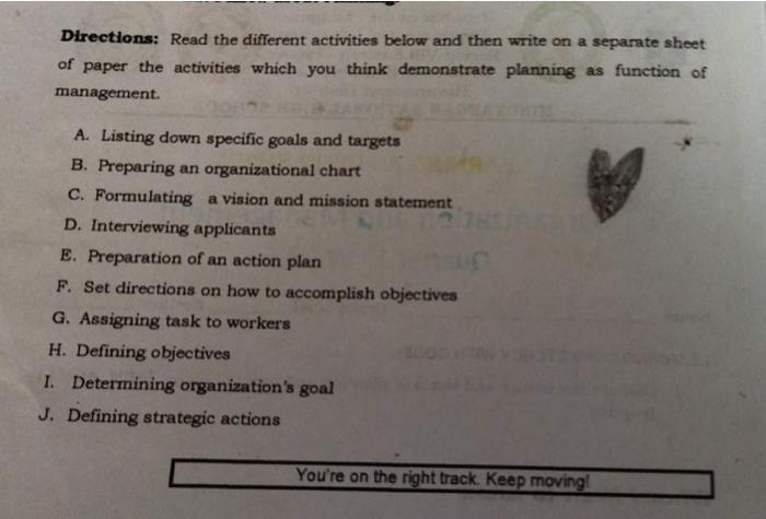 Directions: Read the different activities below