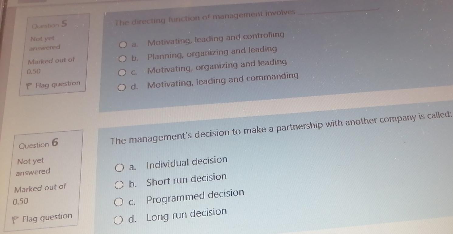 Question 5 The directing function of management