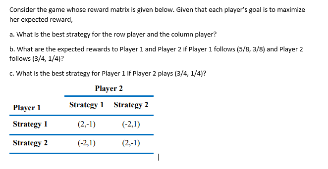 Consider the game whose reward matrix is given
