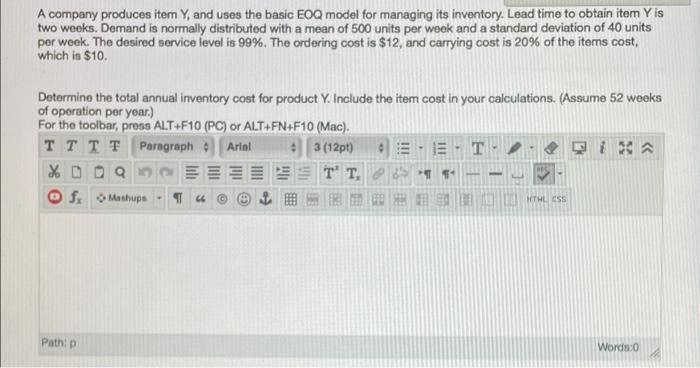 Please solve for total annual inventory cost for