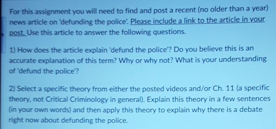 For this assignment you will need to find and