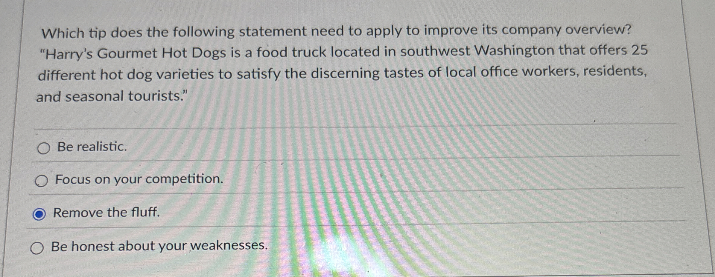 Which tip does the following statement need to