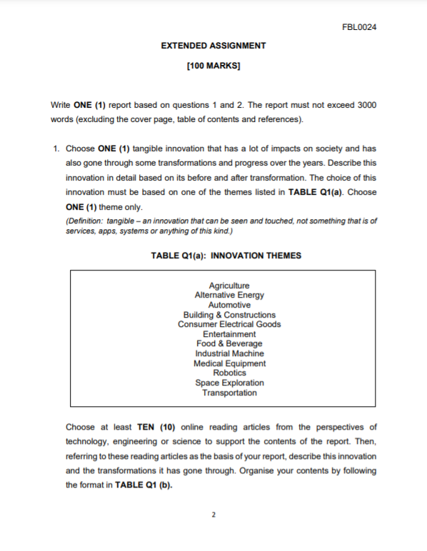 FBL0024 EXTENDED ASSIGNMENT [100 MARKS] Write ONE