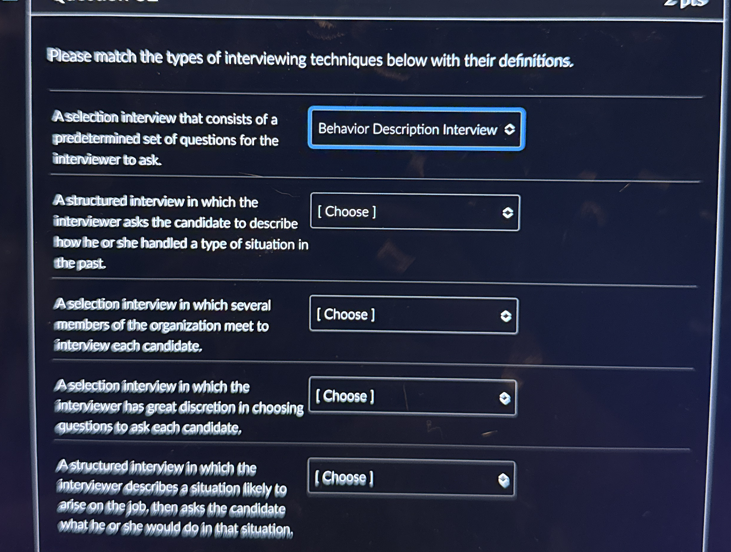 Please match the types of interviewing techniques