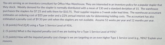 please help You are serving as an inventory