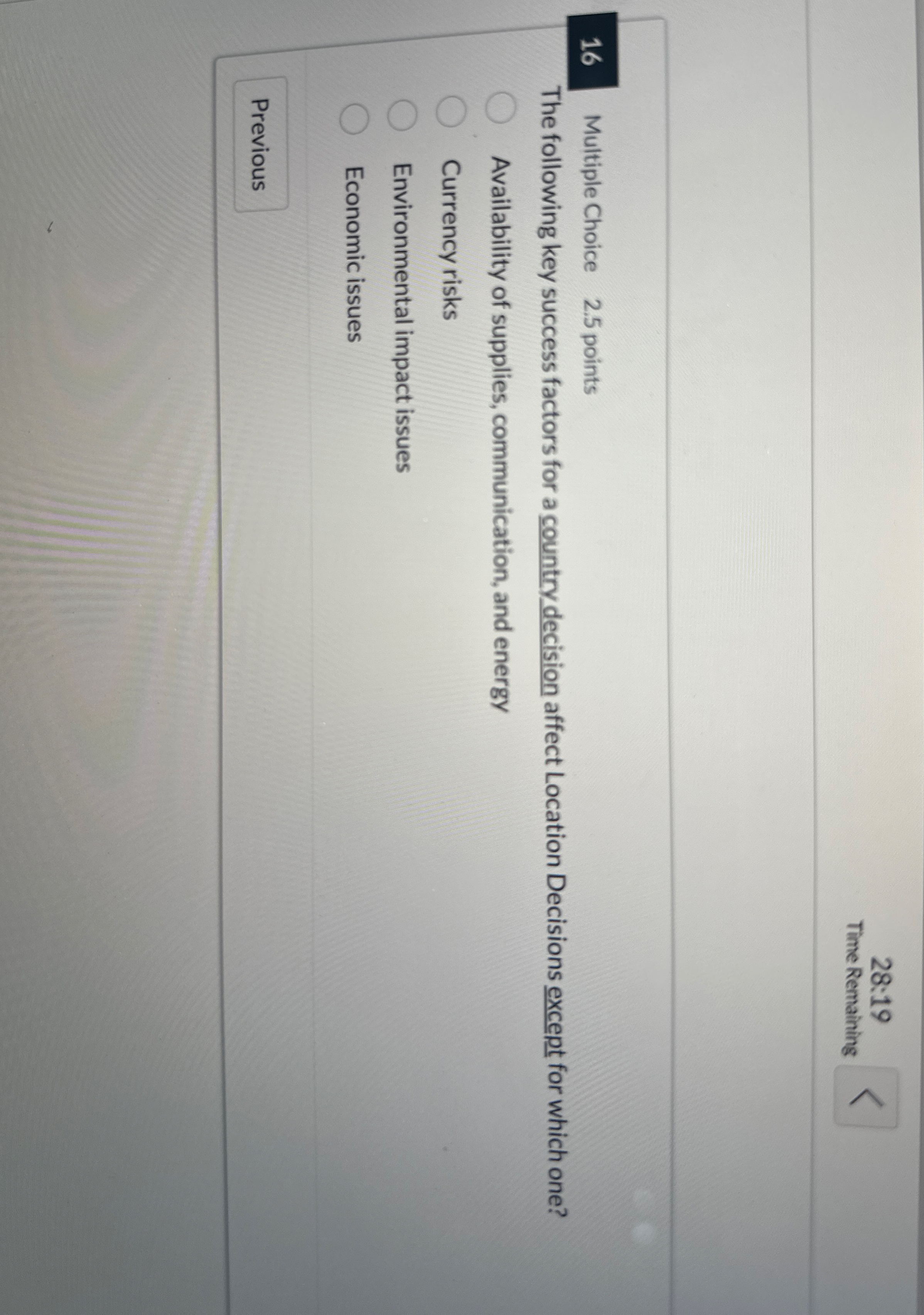 2 8 : 1 9 Time Remaining 1 6 Multiple Choice 2 .