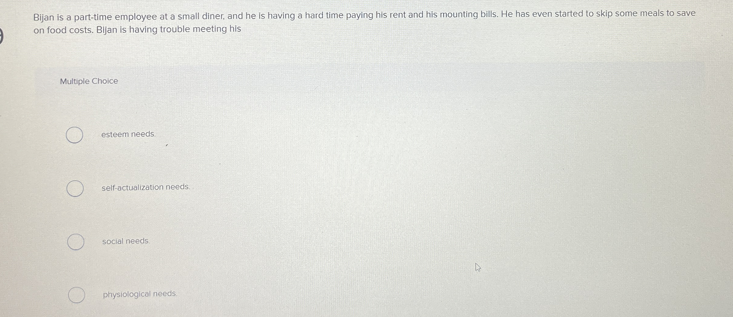 Bijan is a part - time employee at a small diner,