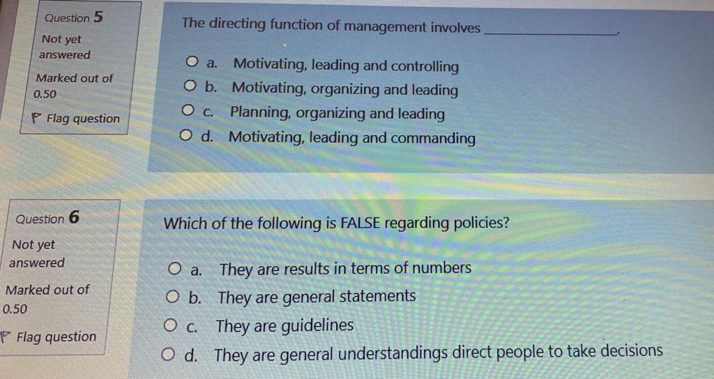 Question 5 The directing function of management