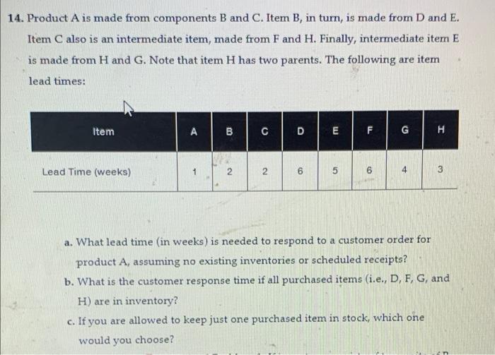 14. Product A is made from components B and C.
