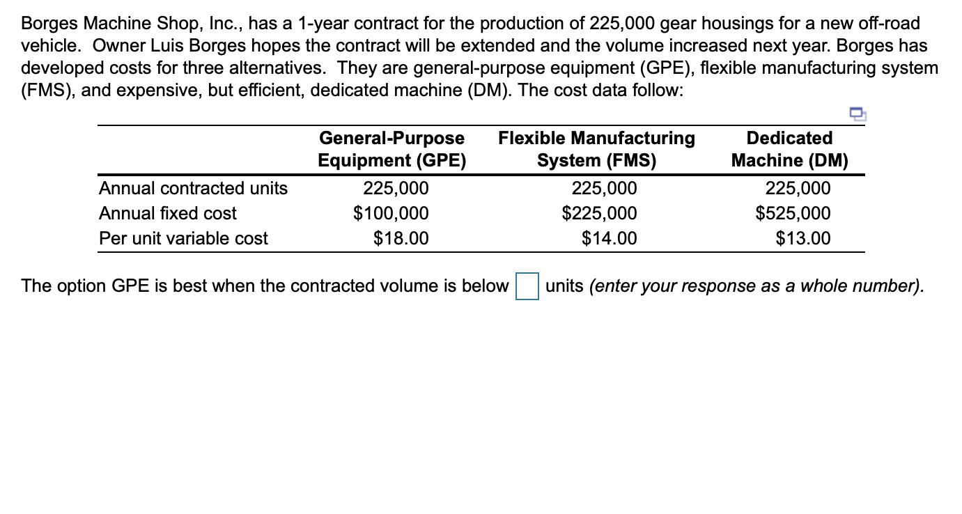 Borges Machine Shop, Inc., has a 1-year contract