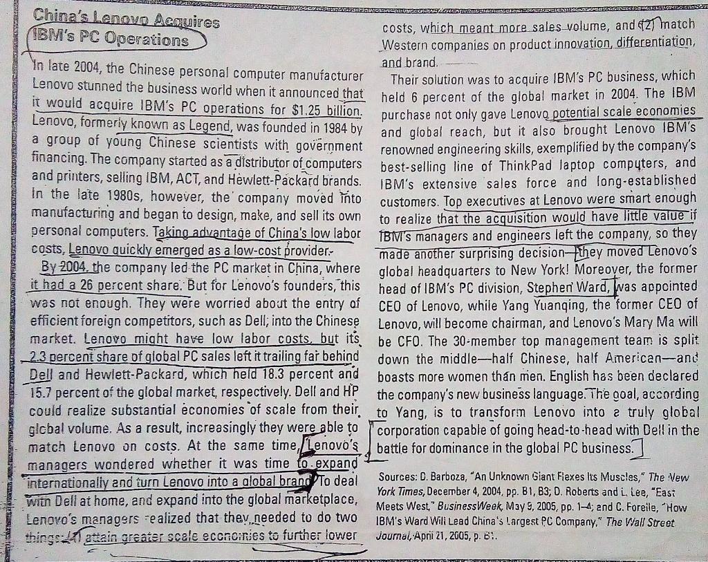 1. Chine's Lenovo Acquires IBM's PC Operations