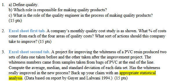 1 . a ) Define quality. b ) Which role is