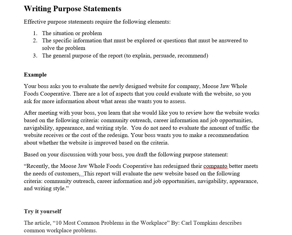 Writing Purpose Statements Effective purpose
